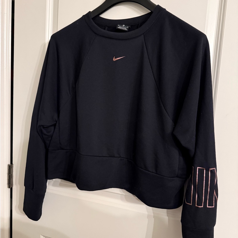Nike Women's Black and Pink Logo Sweatshirt